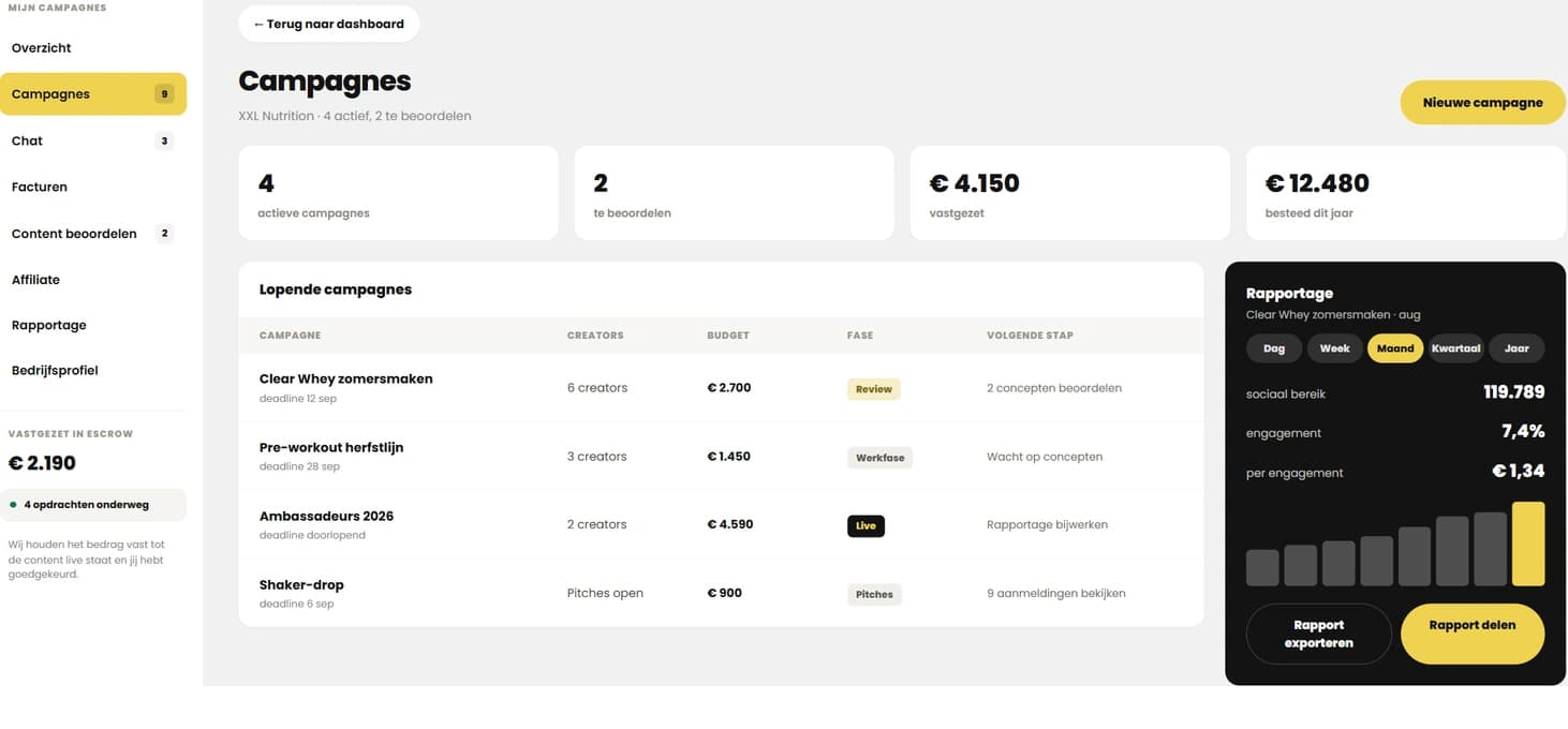 screenshot campagneoverzicht